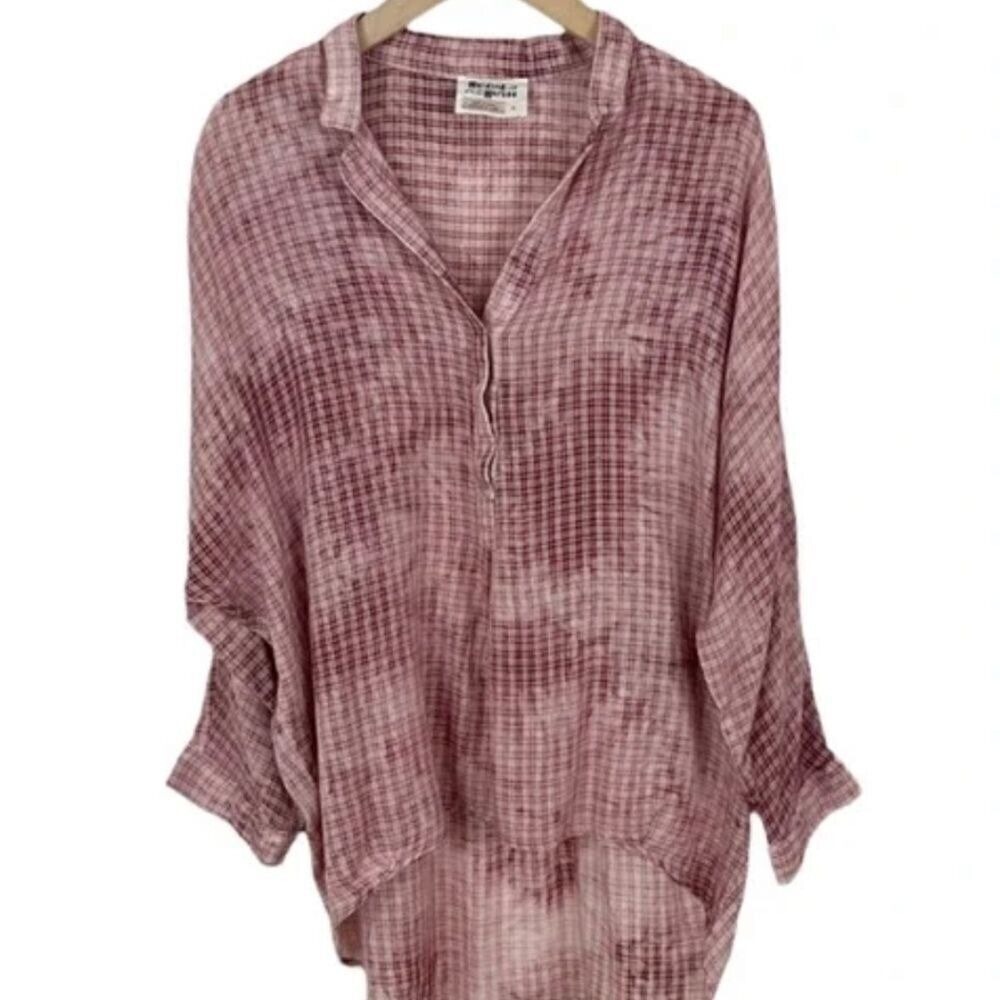 Anthropologie Holding Horses Plaid Bleach Dye Popover Top‎ Size XS
